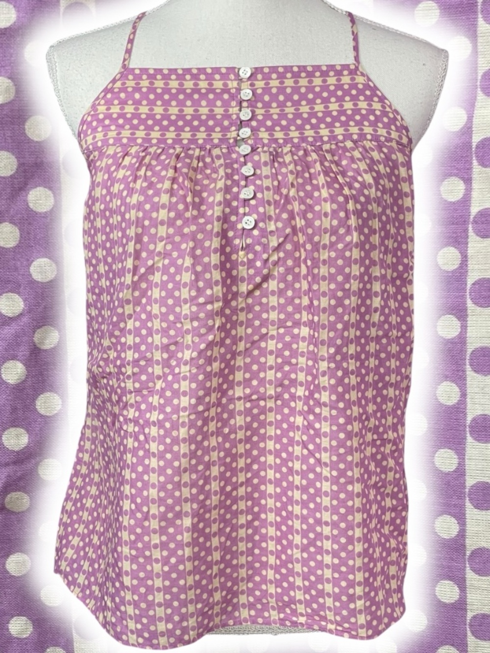 Theory Cotton Voile Cami S Polka Dot Stripe Henley Button Tank Top Cross Back